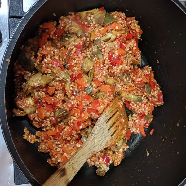 Arroz con bacalao y alcachofas