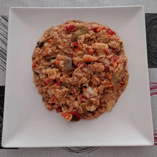 Arroz con bacalao y alcachofas