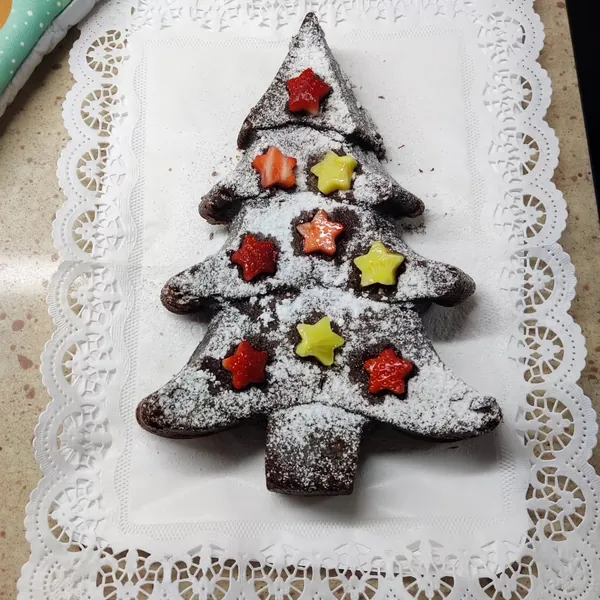 Christmas brownie decorated with fruit