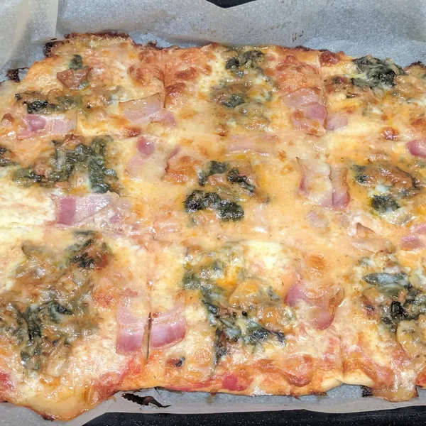 Leftover lasagne filling pizza